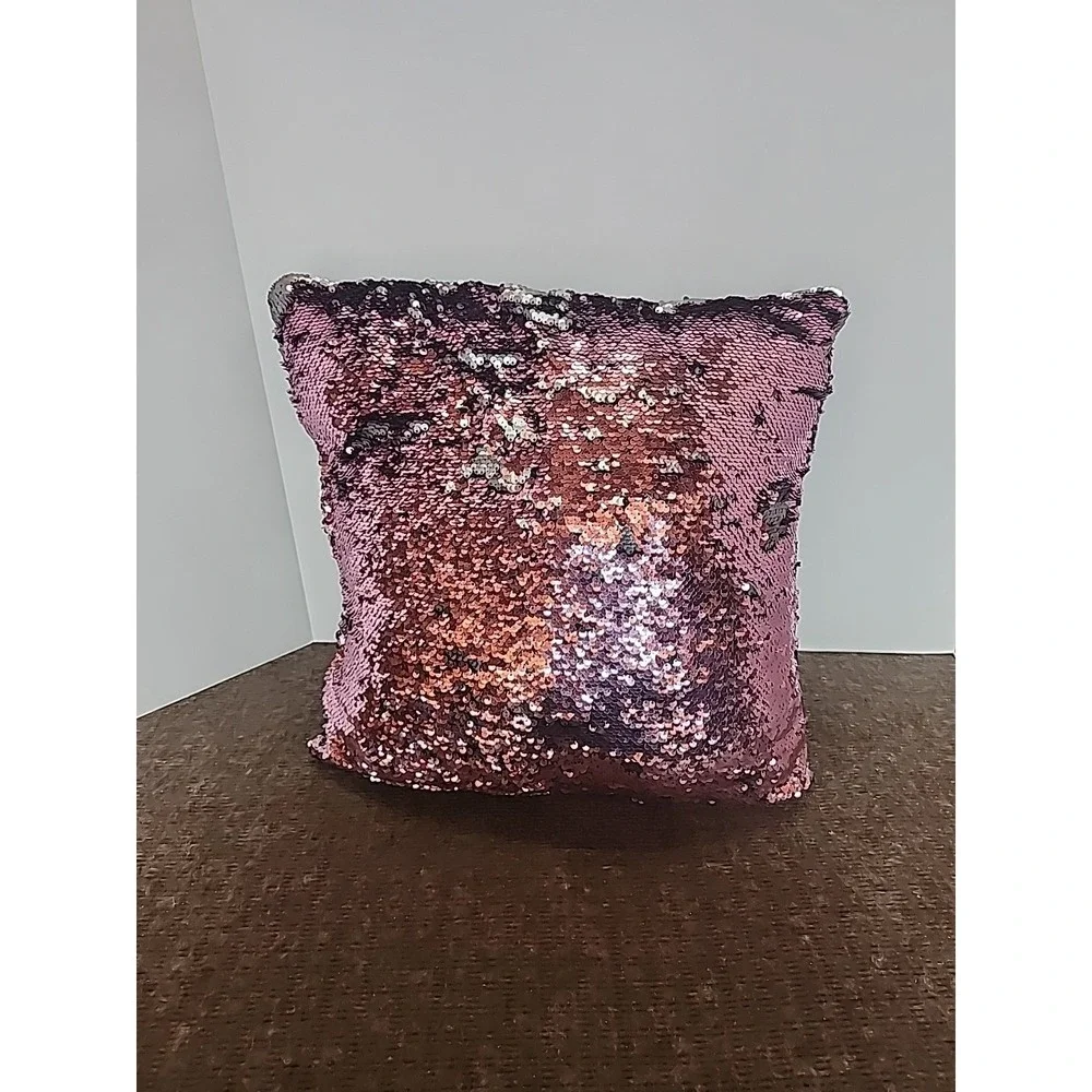 Reversable Sequins Pillow Mainstay 15 X 15 Inch Pink And Silver